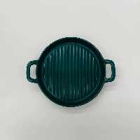 بشقاب گرد دو دسته شیاردار سرامیکی سبز