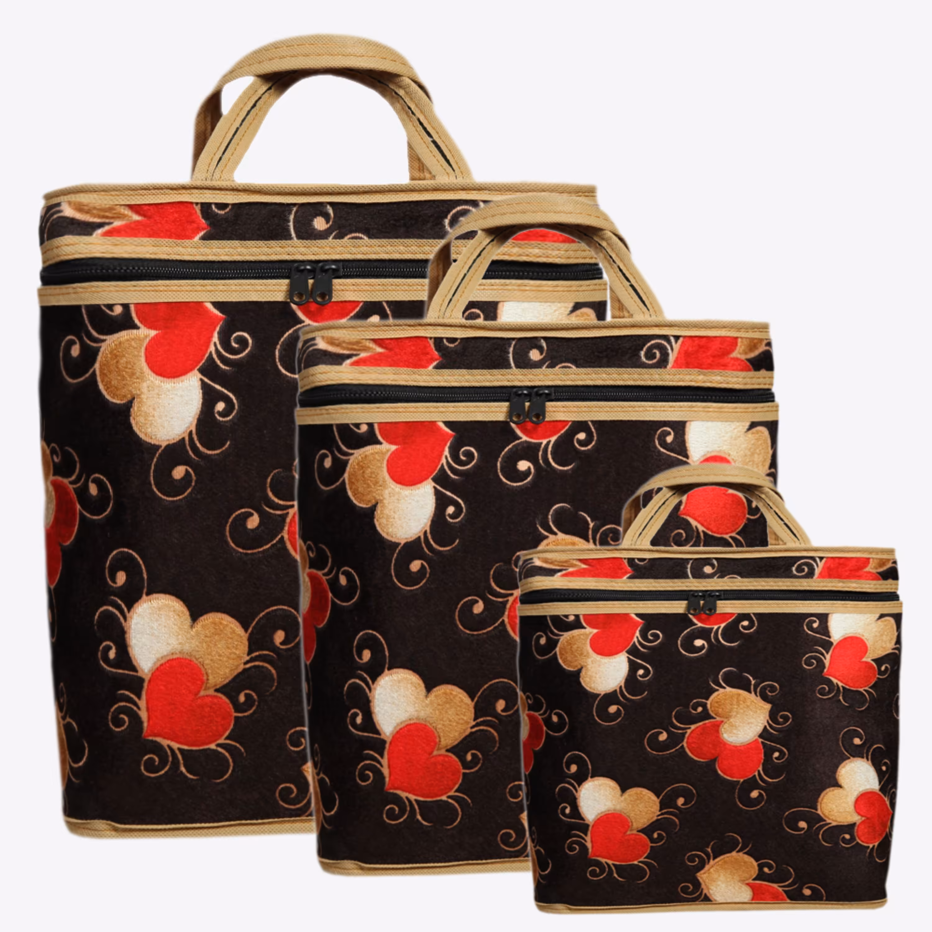 ساک پیک نیک طرح قلب پارچه مخمل مجموعه 3 عددی