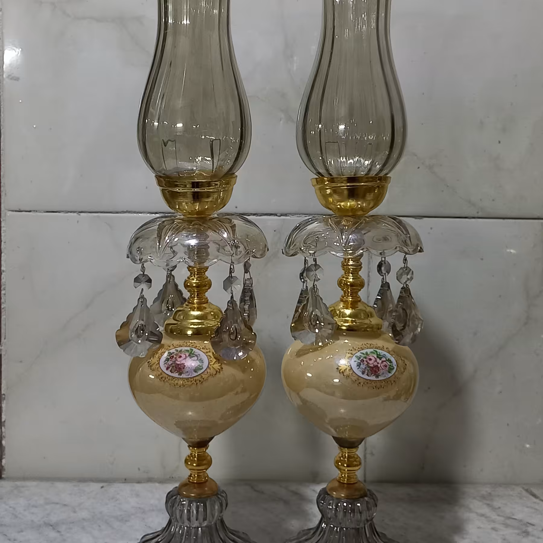 شمعدانی جدید موجی شامپاینی گلدار کوره ای