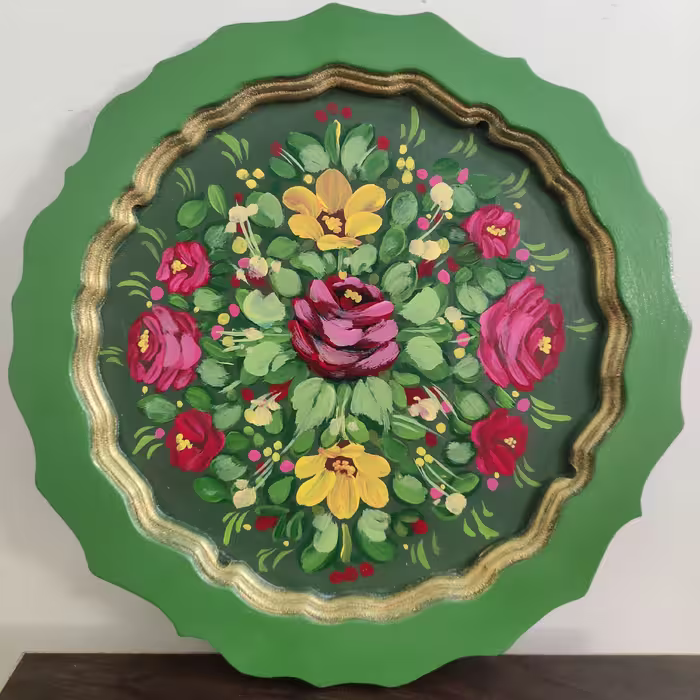 تابلو چوبی رنگ روغن طرح:گل رز قطرکار:37cm