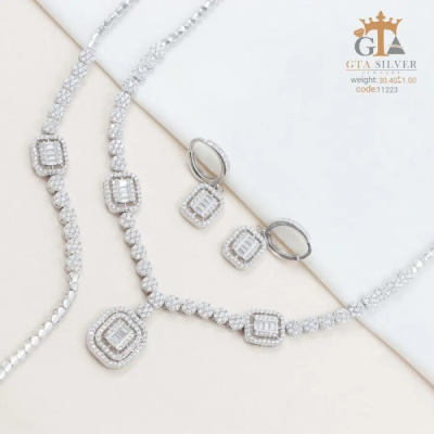 سرویس نقره زنانه با روکش طلا سفید 925 عیار کد 11223