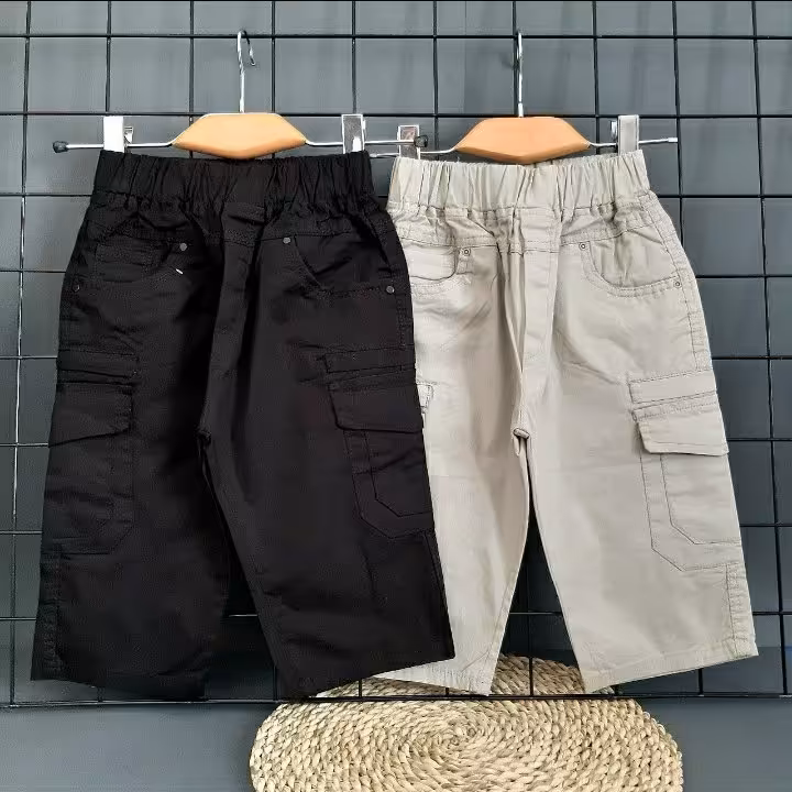 شلوارک کتان شش جیب دخترانه و پسرانه رنگ مشکی و طوسی روشن161n