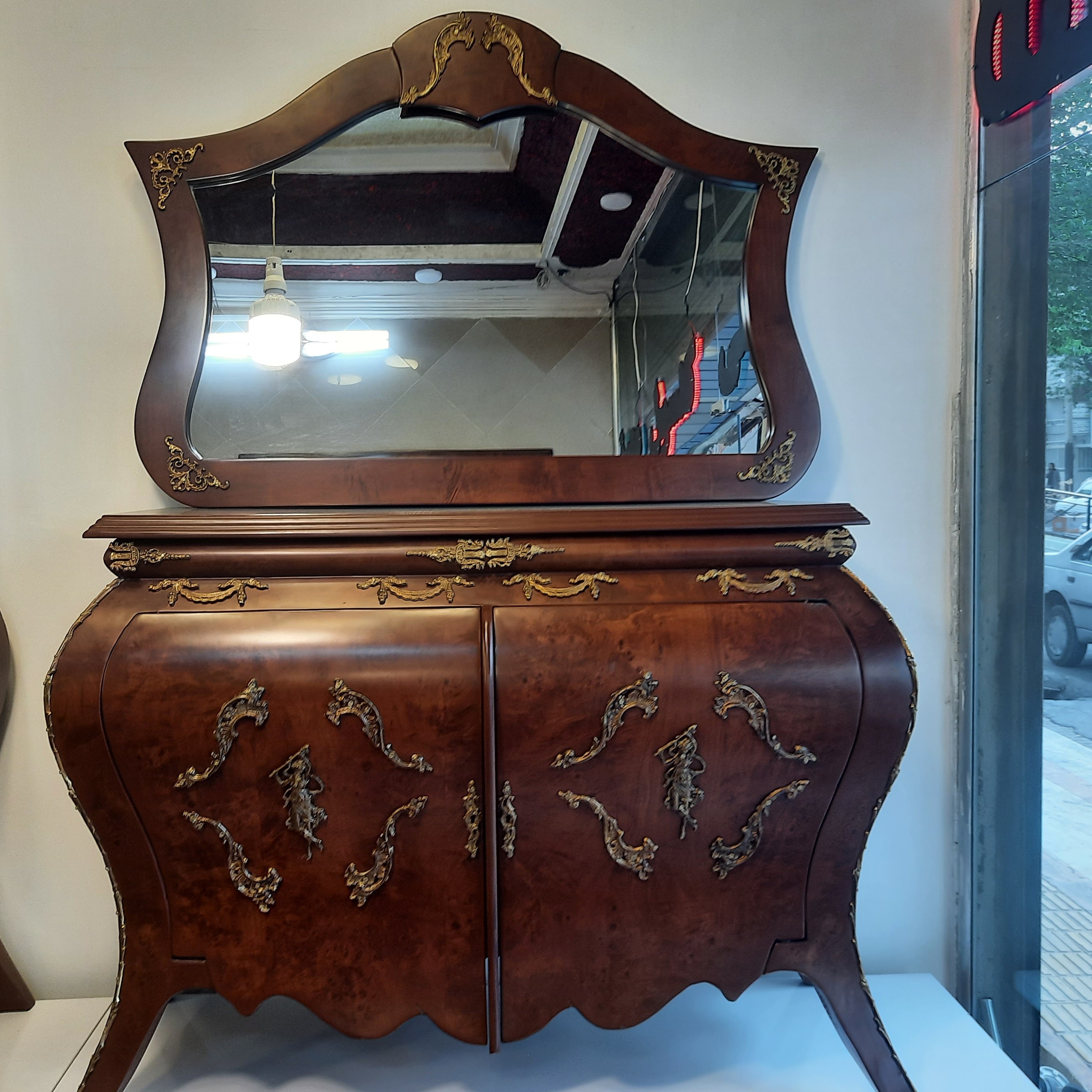 آینه کنسول دو درب مصری مازول برنزی(ارسال با باربری و پسکرایه)