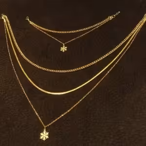 ست گردنبند سه لاین تمام استیل و دستبند با آویز برف