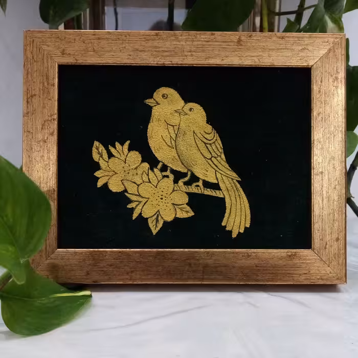 تابلو چرم نقاشی طلا طرح پرنده