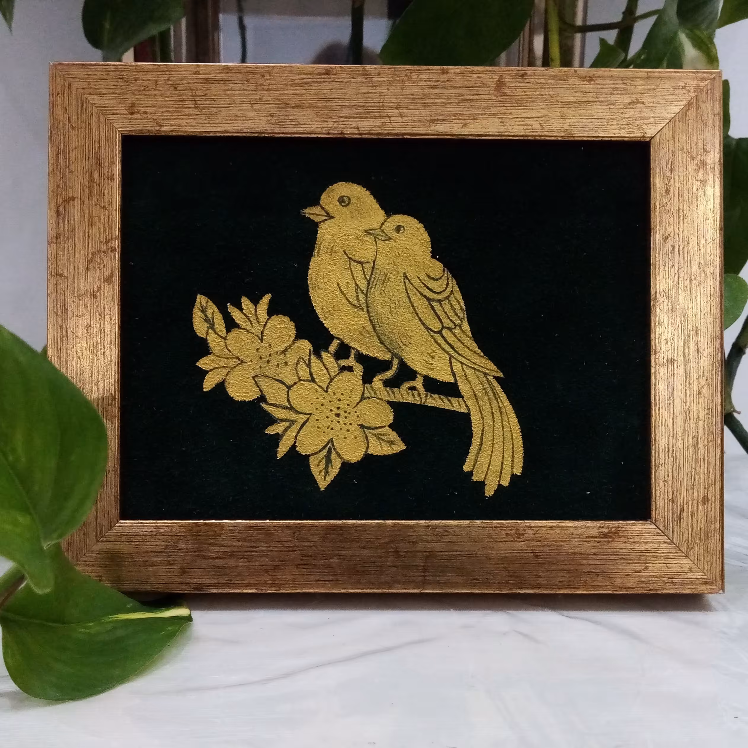 تابلو چرم نقاشی طلا طرح پرنده