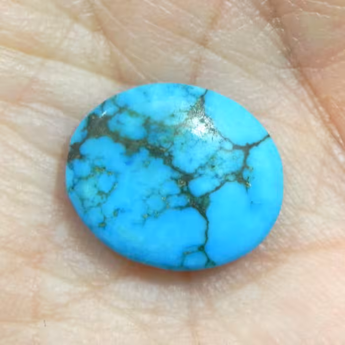 نگین سنگ فیروزه آبی معدنی اصل تراش بیضی دامله انگشتری کد5