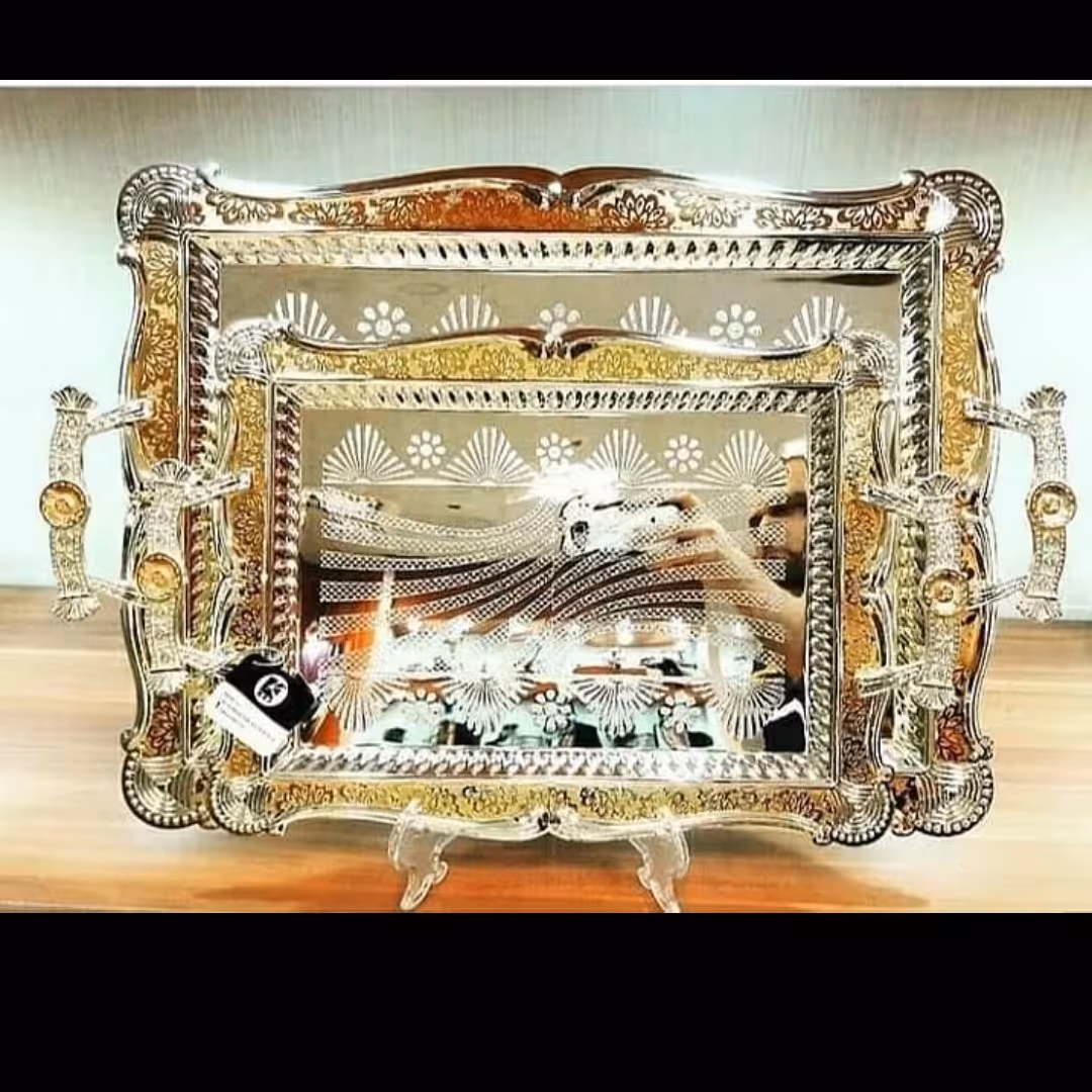 سینی جفتی بدون پایه mrs ضمانت دار خارجی طلایی نقره ای