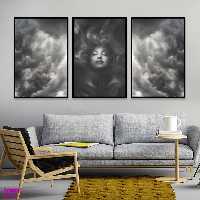 تابلو بکلیت مدل طرح اسمان سیاه و چهره زن B-1057  مجموعه 3 عددی