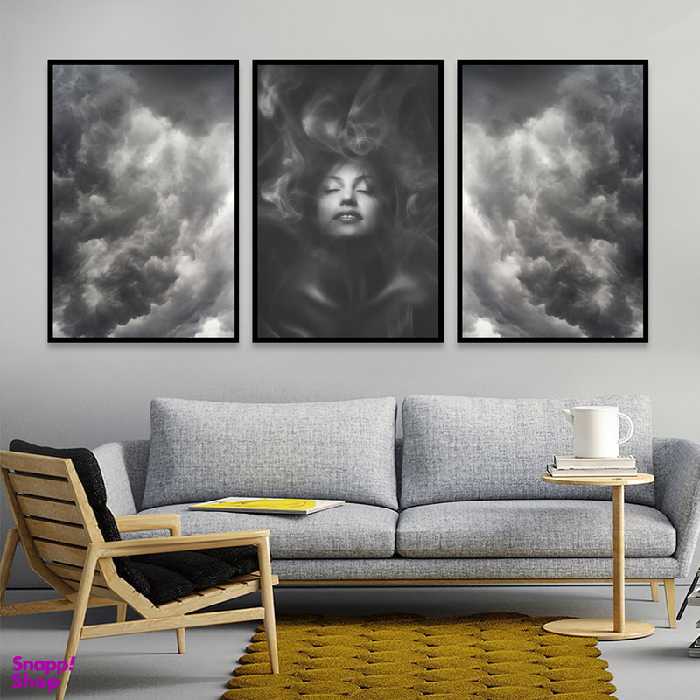 تابلو بکلیت مدل طرح اسمان سیاه و چهره زن B-1057  مجموعه 3 عددی