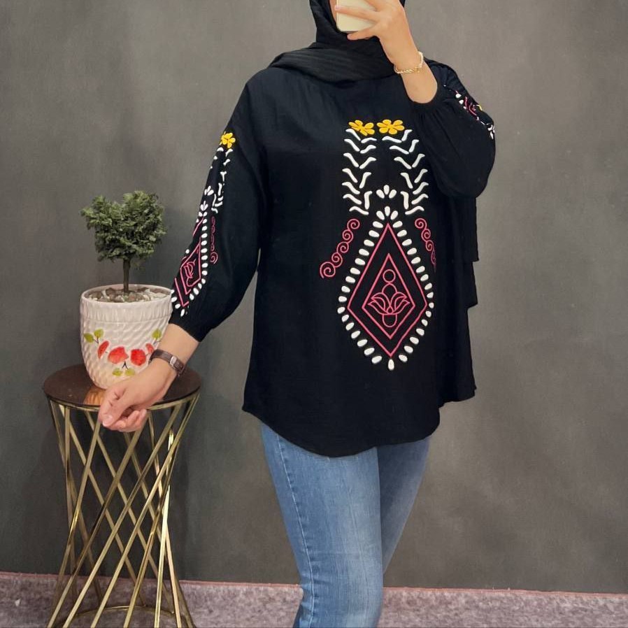 شومیز مانتویی زنانه جنس بابوس تونیک مانتویی زنانه شومیز گلدوزی شده مانتو گلدوزی مانتو تابستانه مانتو محرمی