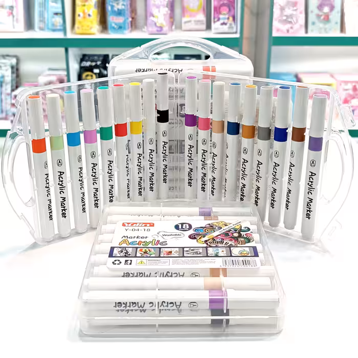 ماژیک رنگ آمیزی اکرلیک 18 رنگ جعبه دار وارداتی و با کیفیت - ماژیک 18 رنگ - ماژیک اکرلیک  