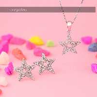 نیم ست نقره با زنجیر مدل ستاره ای طرح جواهر نقره ایتالیا عیار 925 با فاکتور 