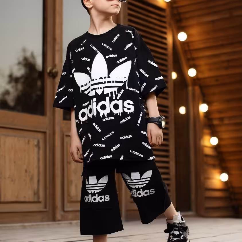 لباس کودک پوشاک بچگانه تیشرت شلوارک پسرانه تیشرت شلوارک ست مشکی آدیداس نخ پنبه 