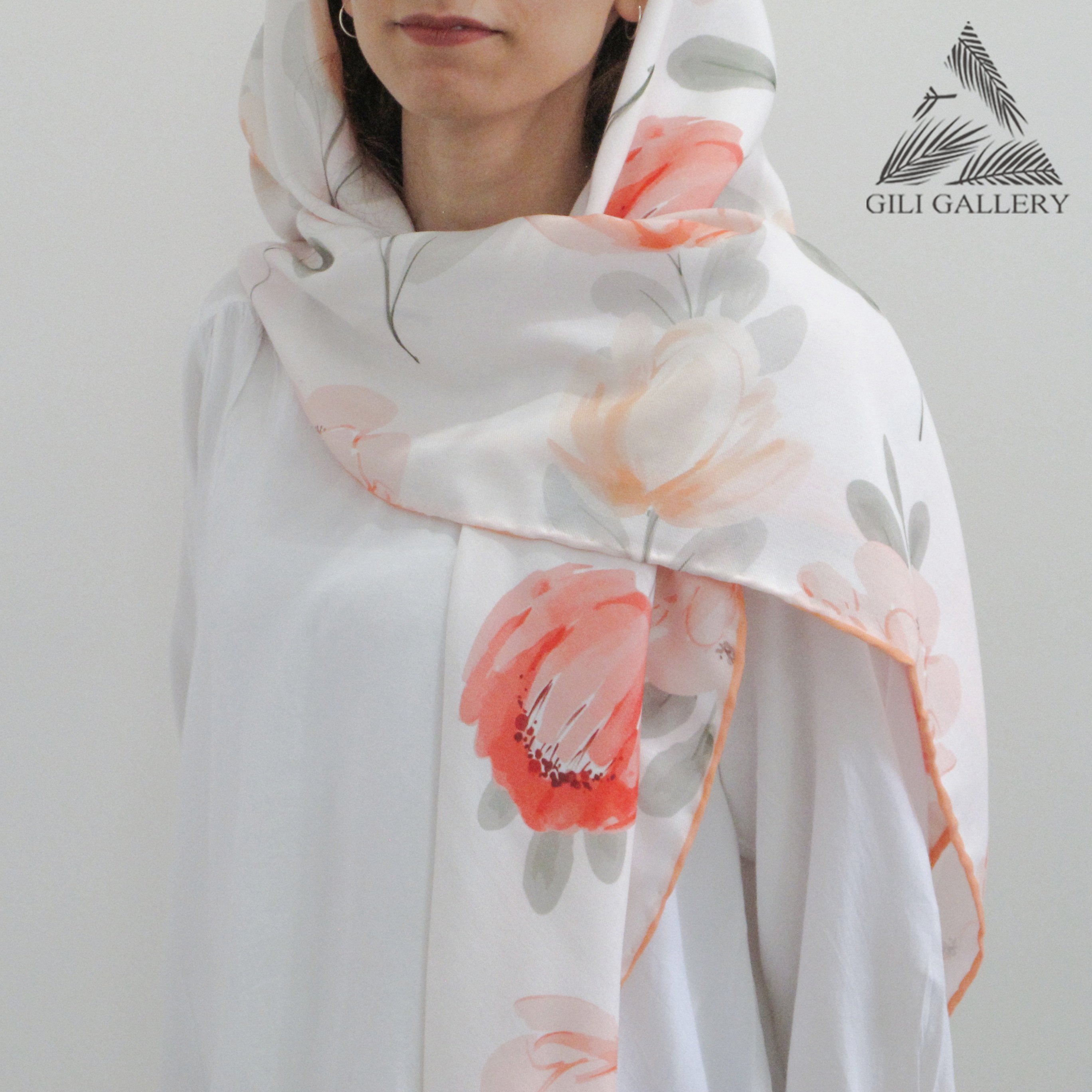 روسری بزرگ طرح بهار (سفید )