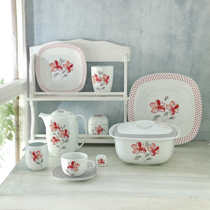 سرویس چینی 98 پارچه کامل والنسیا قرمز 12 نفره کواترو