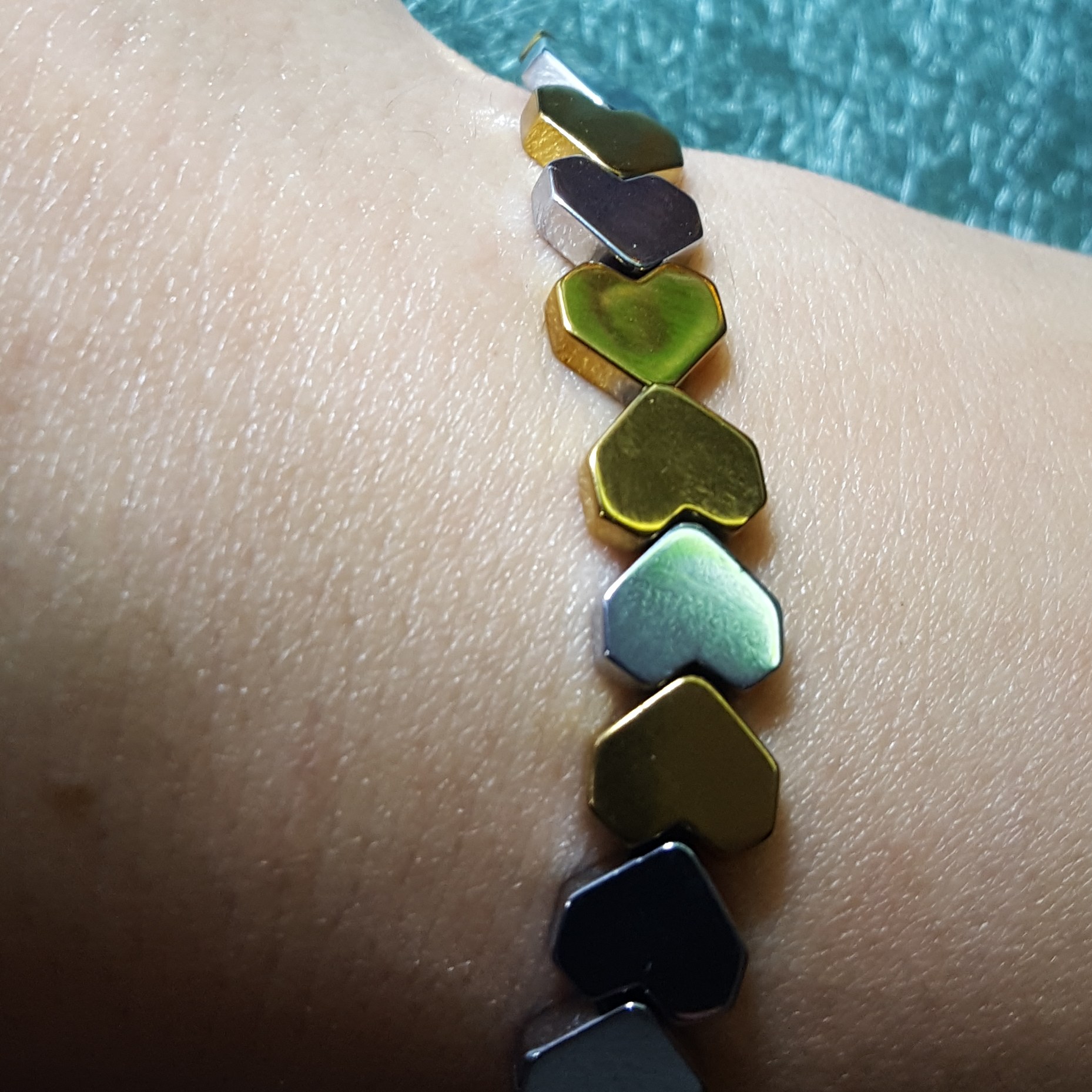 دستبند قلبی ترکیبی سنگ حدید رنگ ثابت کد (303)