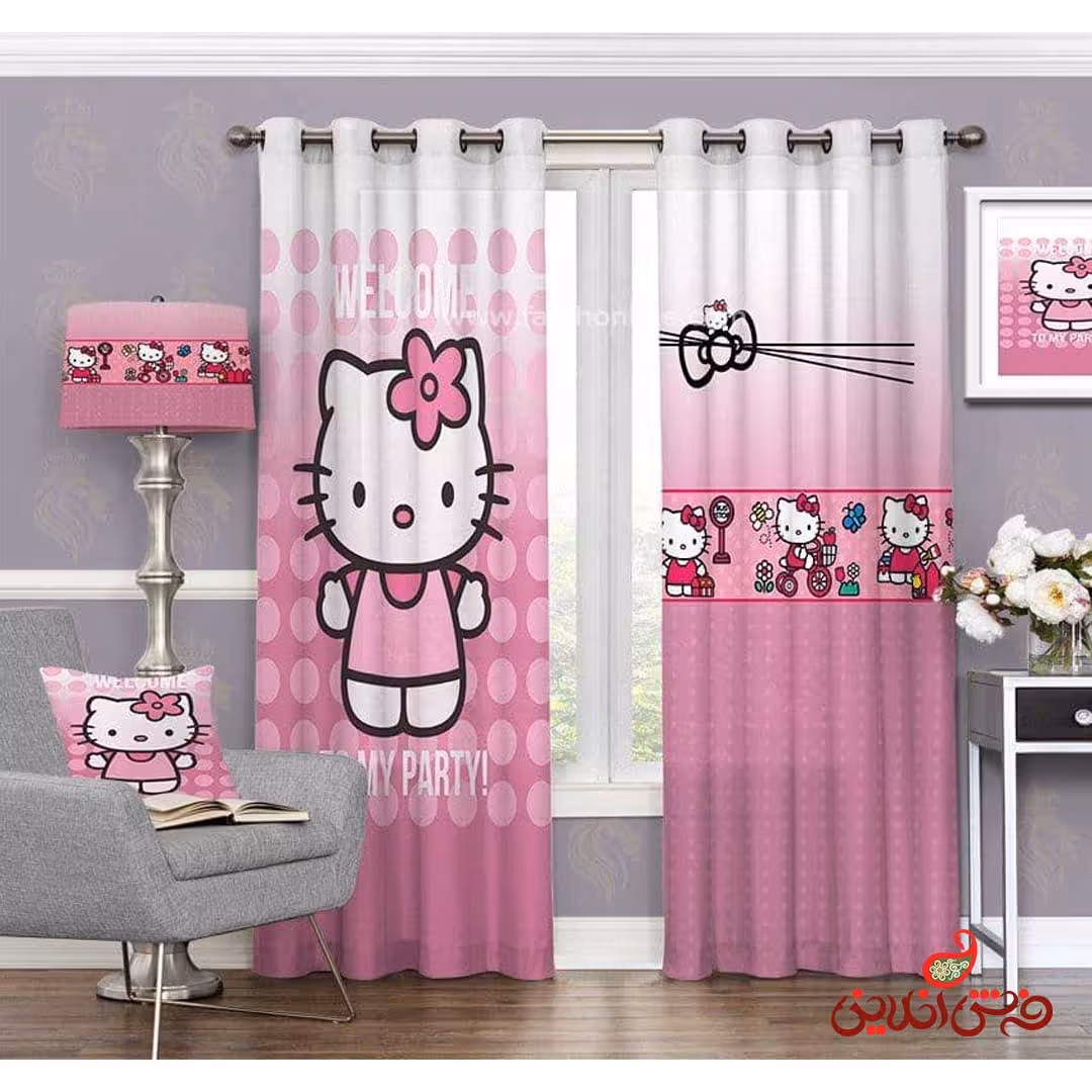 پرده 2عددی کودک طرح کیتی کد 3198