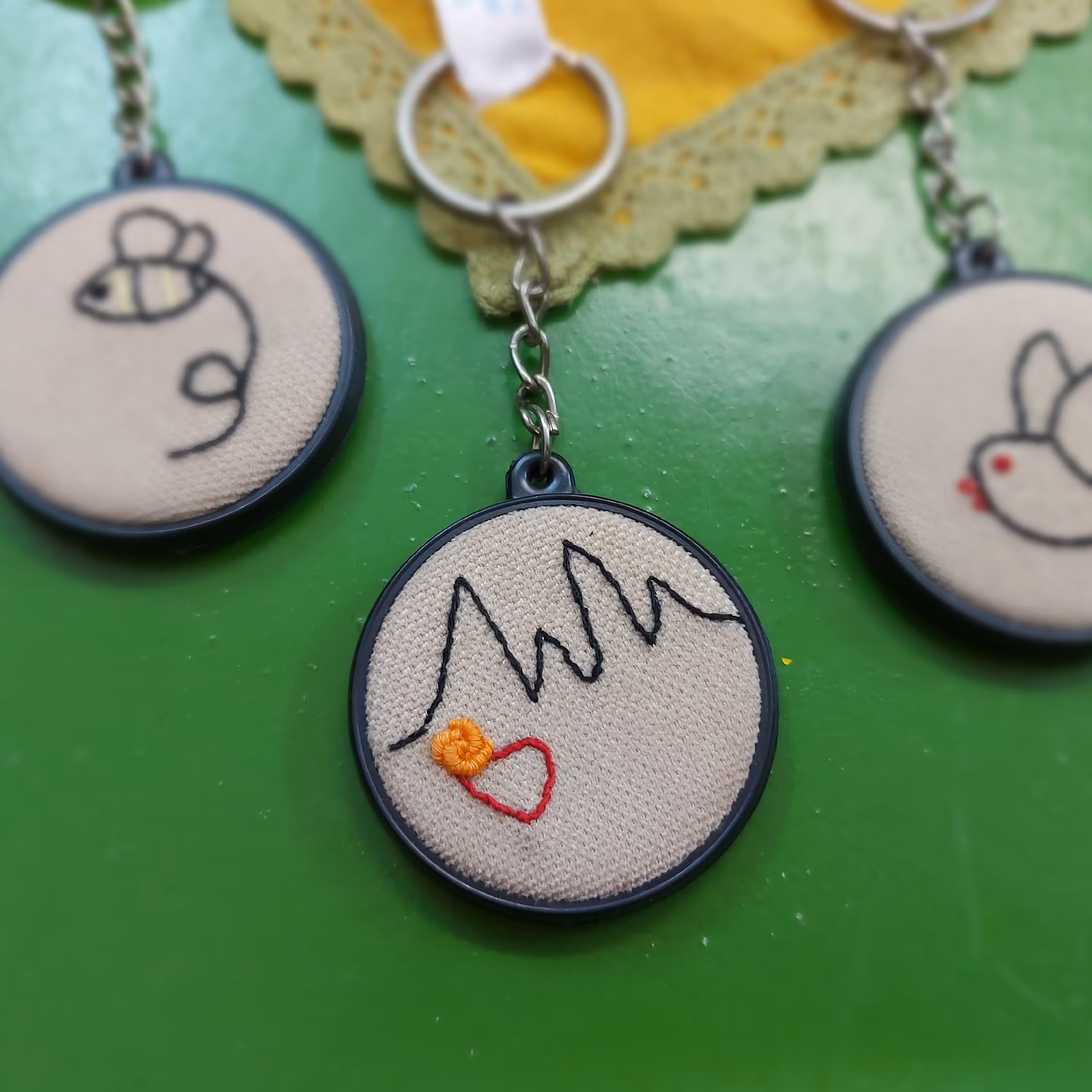 جاکلیدی ( سرکلیدی ) و آویز دو رو پیکسل گلدوزی و آینه