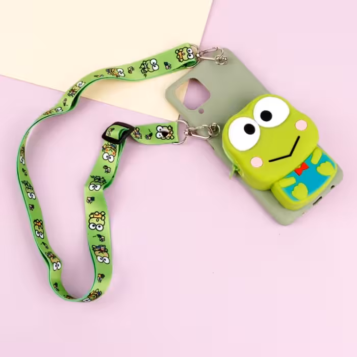 گارد سامسونگ A12 قاب سیلیکونی فانتزی کیف دار  به همراه  بند دوشی رنگ سبز