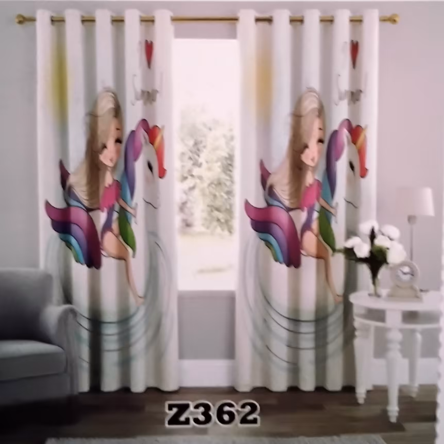 پرده چاپی پانچ اتاق کودک  دو قواره  طرح کارتونی کدz362