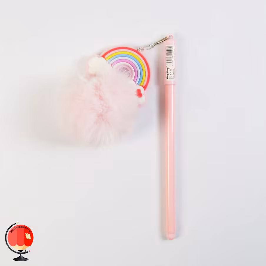 روان نویس فانتزی پوم پوم طرح رنگین کمان رنگ صورتی