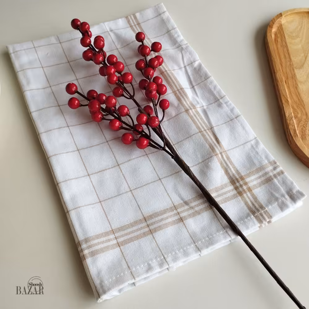 دستمال سفره و زیر بشقابی 4 خانه درشت قهوه ای لینن ترک