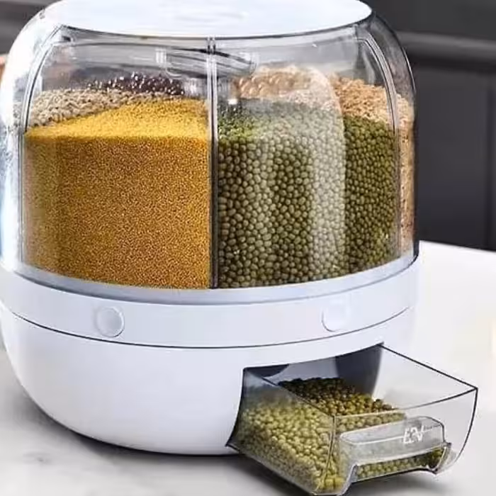 جاحبوباتی وجابرنجی چرخشی360درجه، دارای 6 محفظه و قابلیت نگهداری 10 کیلو حبوبات، میکروب نمیگیره و حبوبات فاسد نمی