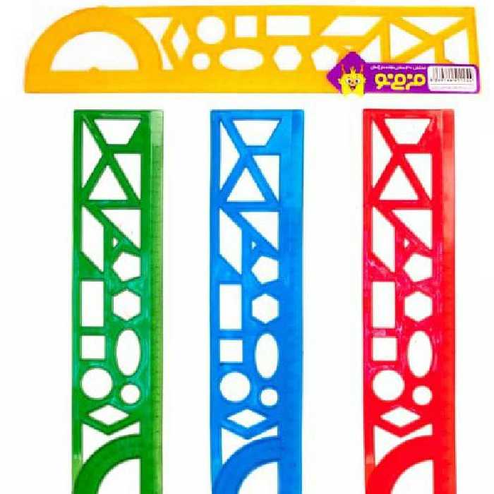 خط کش ژله ای نشکن 30 سانتی متر شابلون دار، نقاله دار