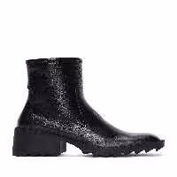 چکمه و بوت مشکی زنانه چرمی ضخیم زیپ سیاه Derimod