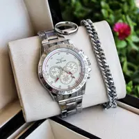 ست ساعت بند فلزی و دستبند وانگشترلاکچری مردانه