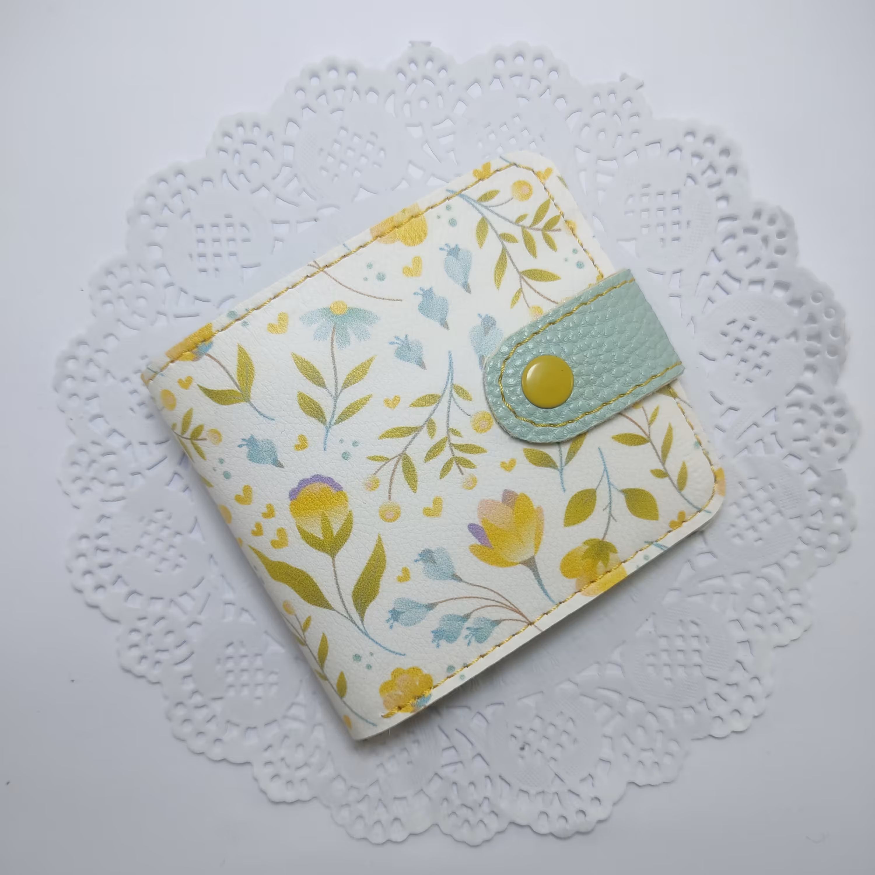 کیف پول جیبی چرم مصنوعی گل گلی زرد