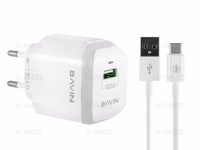 شارژر دیواری سریع و کابل تایپ سی باوین Bavin PC359Y Type-C Charger