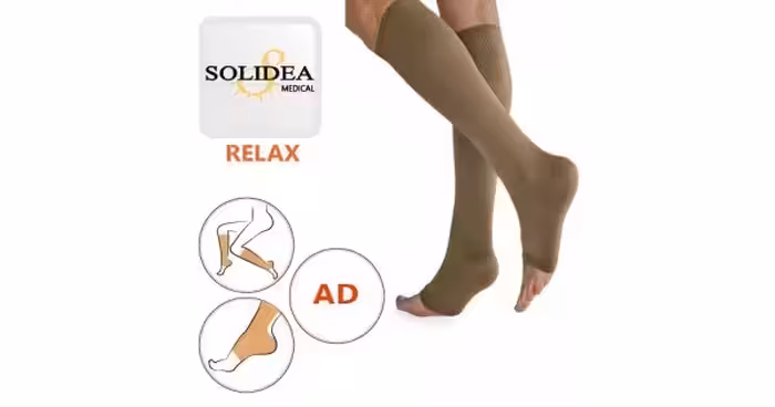 جوراب واریس زیر زانو ریلکس سولیدا ایتالیا Solidea Relax AD - کلاس فشار دو - پنجه باز - رنگ کرم - کد301