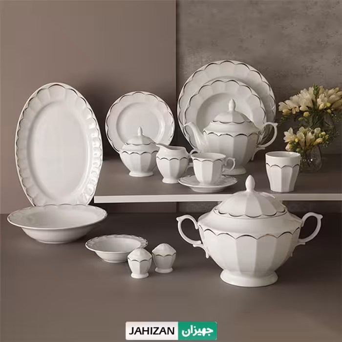 سرویس چینی زرین 103پارچه نارسیس پلاتینی سری نئوکلاسیک (عالی)