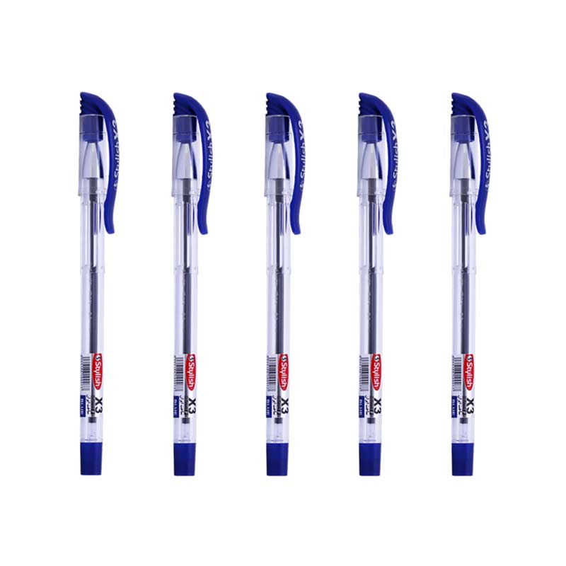 خودکار آبی استایلیش (مجموعه 5 عددی) مدل X3 نوک 0.7 دهم