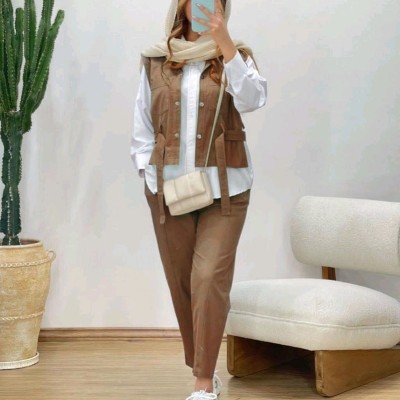 ست جلیقه شلوار زنانه ست سه تیکه زنانه ست کتان زنانه