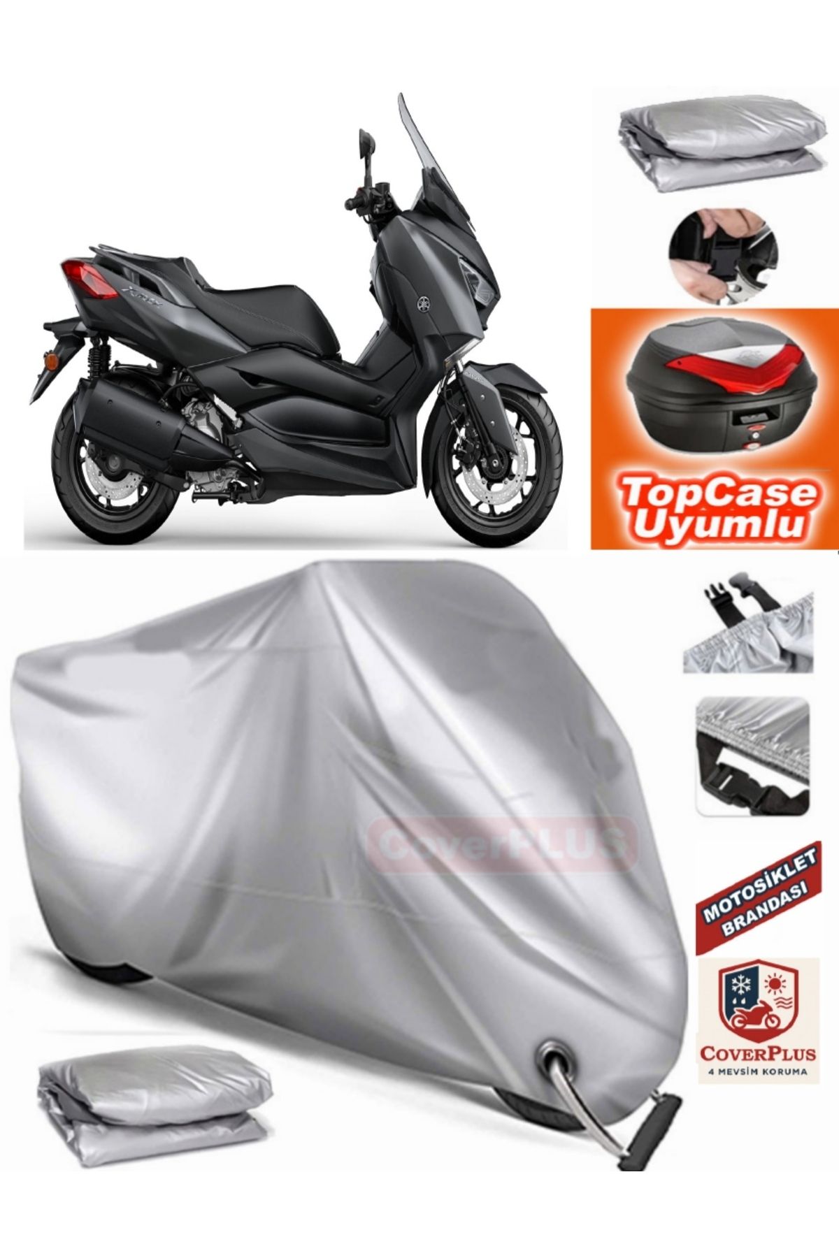چادر موتورسیکلت خاکستری قفل سازگار با YAMAHA X MAX 250 ABS TOPCASE کیسه عقب MotoEn