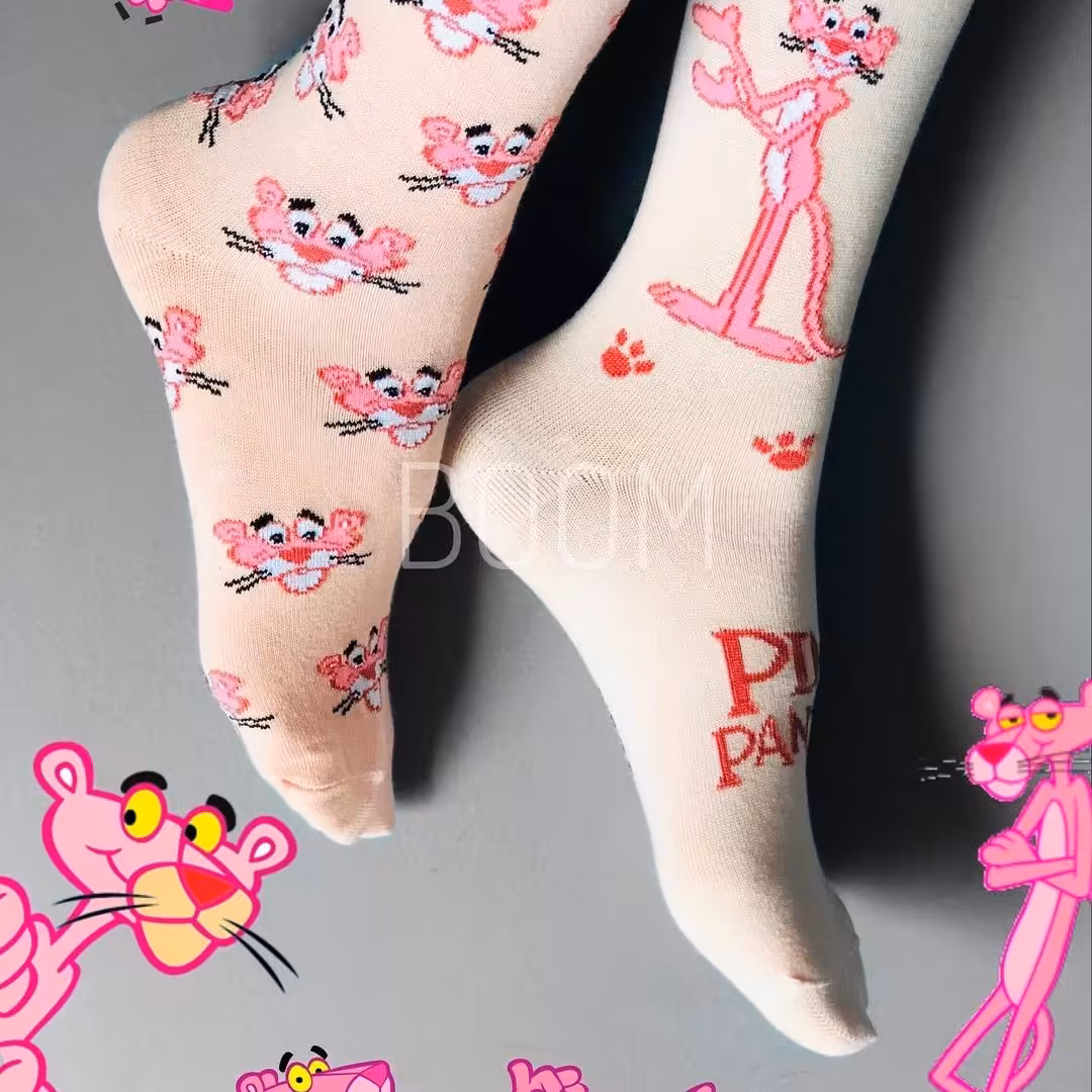 جوراب پلنگ صورتی ساقدار  تا به تا نخ پنبه فری سایز