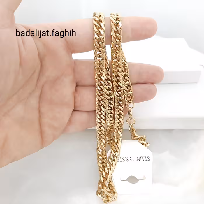 زنجیر مردونه 45 سانت کارتیر استیل بسیار  با کیفیت و کاملا رنگ ثابت و آبکاری طلا شده 