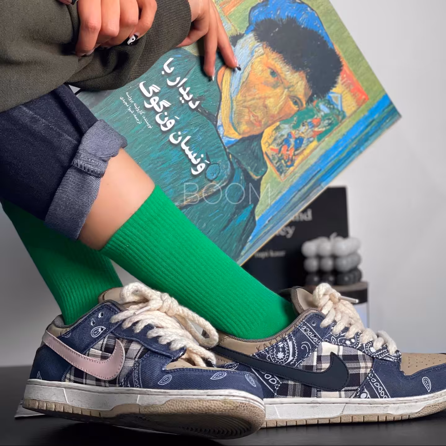 جوراب ساقدار ساده سبز چمنی