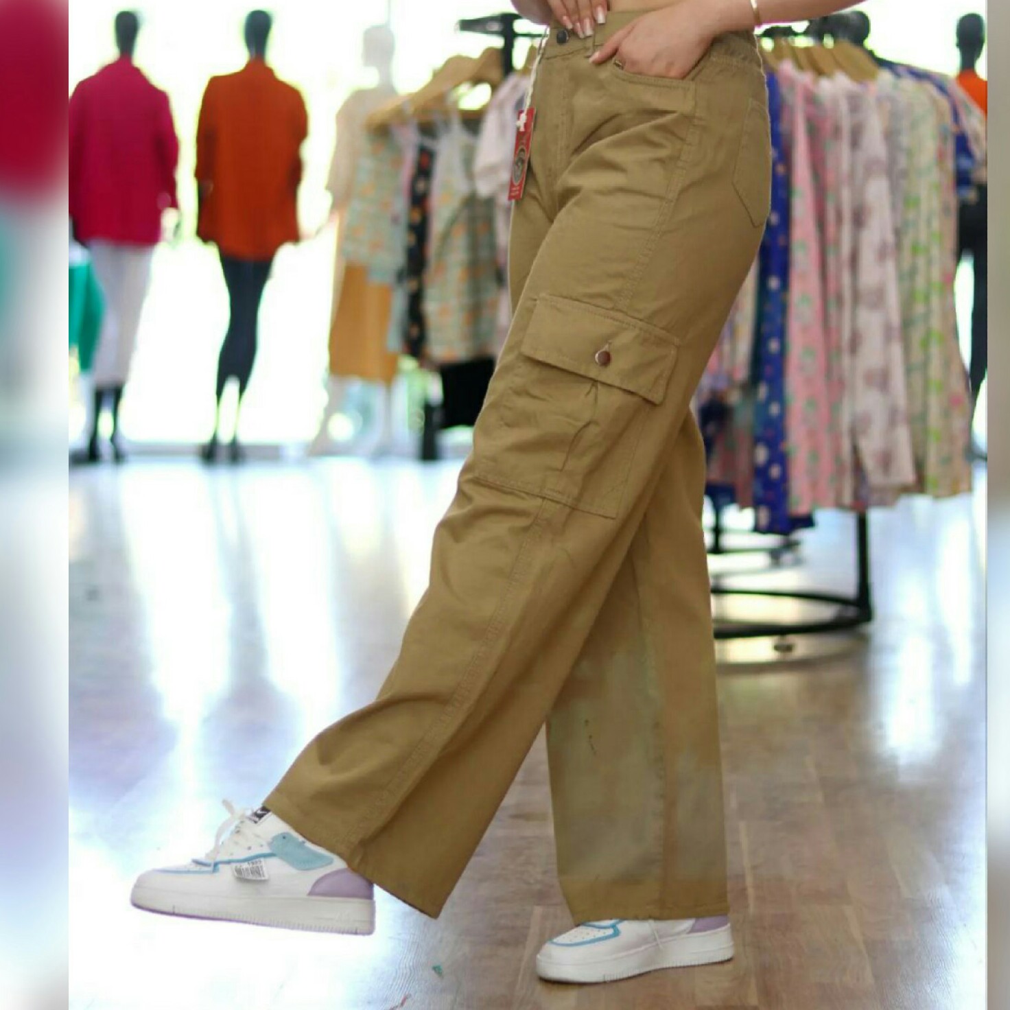 شلوار کارگو کتان شلوار بگ کارگو رنگی شلوار زنانه قد 100 سایز 38تا 46 ارسال رایگان 