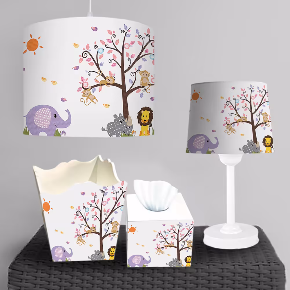 چراغ رومیزی و لوستر اتاق نوزاد طرح حیوانات با زمینه سفید BA-7074