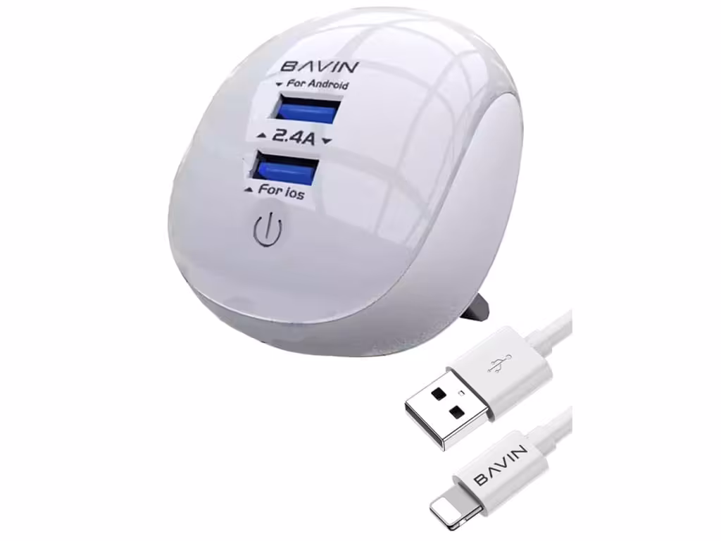 شارژر دیواری و لامپ ال‌ای‌دی به همراه کابل لایتنینگ باوین BAVIN PC363 2.1A Touch LED Lamp Quick Charger For Lightning