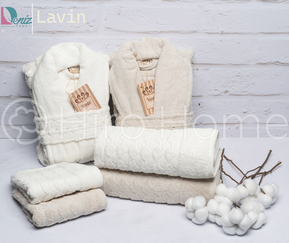 حوله ست دو نفره لاوین ونتو رنگ شیری و کرم