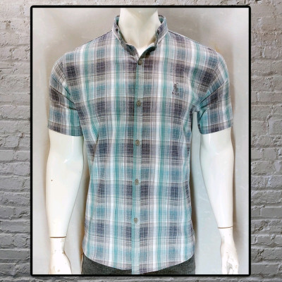 پیراهن آستین کوتاه مردانه پارچه کنف رنگ کله غازی