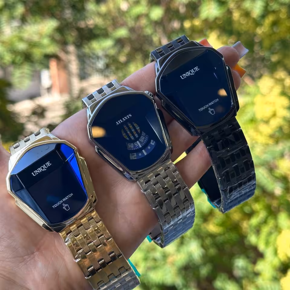 ساعت کنتوری ساده و لمسی جنس استیل رنگ ثابت قیمت 490 موجود در رنگ های مختلف قیمت ثبت شده برای لمسی هست