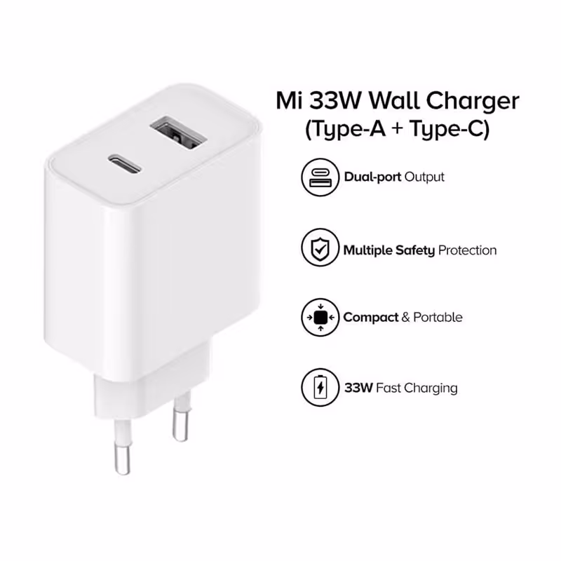 شارژر دیواری فست شارژ دو پورت شیائومی Xiaomi Mi 33W Type A   Type C Charger AD332EU