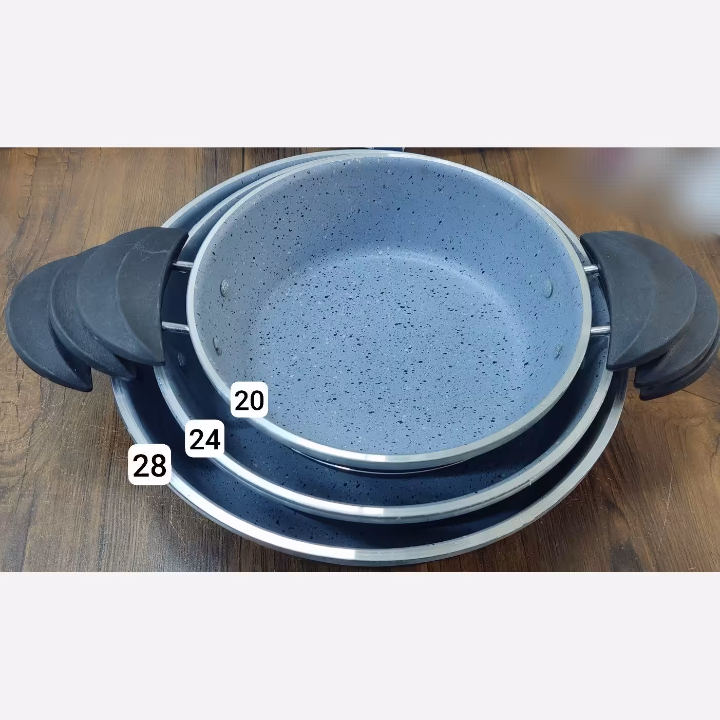ماهیتابه 3 تایی دو دسته گرانیت باکیفیت محکم ضخیم 