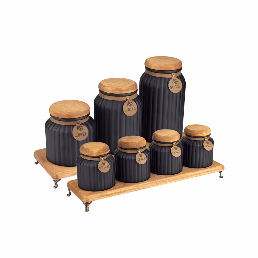 سرویس ادویه شیشه ای درب چوبی